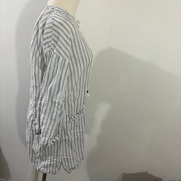 J. Crew Beach Coverup Linen Blend Gray White Striped Women Sz XS Preppy Nautical - Picture 3 of 11
